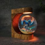 Blue Dragon Resin Lamp Crystal Ball Wooden Moon Stand
