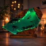 Broken Ship & Octopus Resin Lamp Green Glow Night Light
