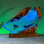 Broken Ship & Octopus Resin Lamp Green Studio Glow