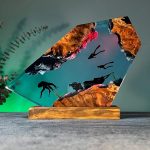 Broken Ship & Octopus Resin Lamp Red Coral Glow Detail