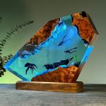 Broken Ship & Octopus Resin Lamp Warm Bokeh Living Room Decor