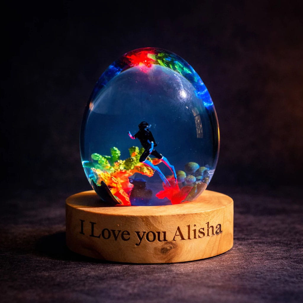 Diver Egg Resin Lamp Dark Ambient Red Glow