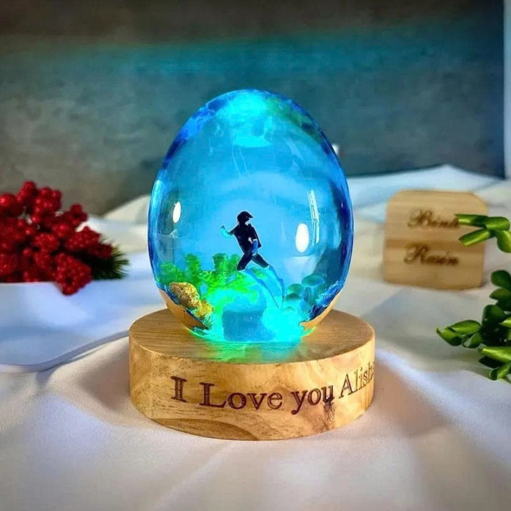 Diver Egg Resin Lamp Romantic Floral Bedroom Decor