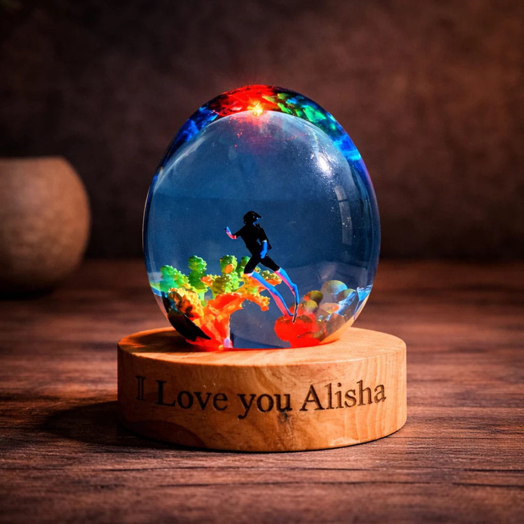 Diver Egg Resin Lamp Warm Ambient Wood Table Decor