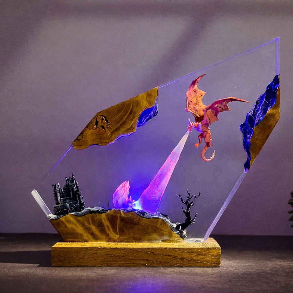 Fire Dragon Resin Lamp Fire & Ice Dragon Purple Ambiance