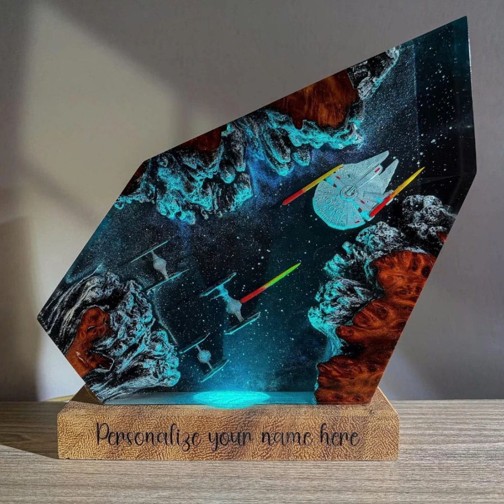 Galaxy Spaceship Resin Lamps Blue Glow Night Light