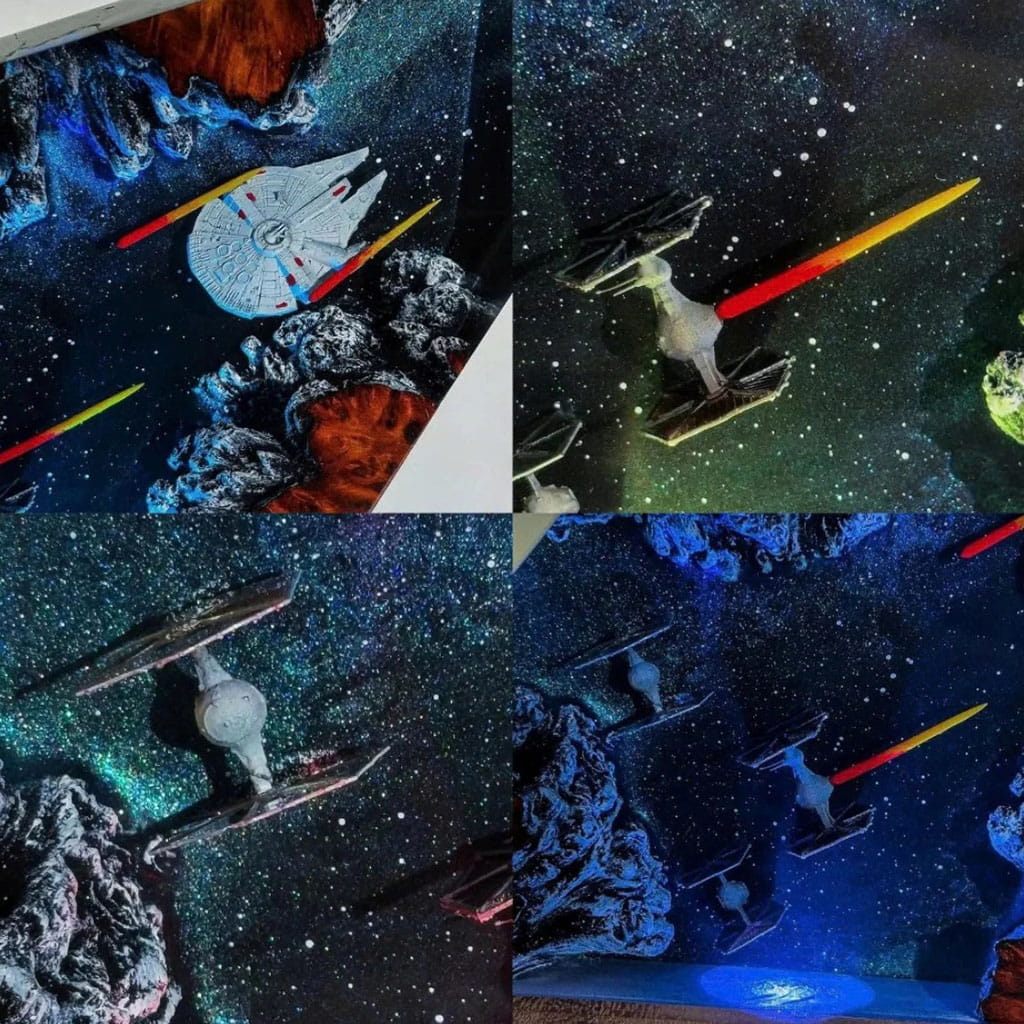 Galaxy Spaceship Resin Lamps Detail Collage View