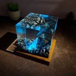 Godzilla Resin Lamps Cube Edition Blue Glow City Skyline