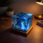 Godzilla Resin Lamps Cube Edition Blue Glow Desk Ambiance