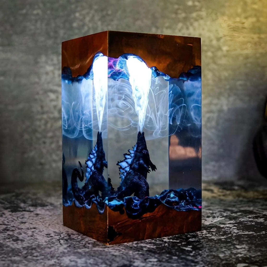 Godzilla Resin Lamps King of the Monsters Blue Light Stone Background