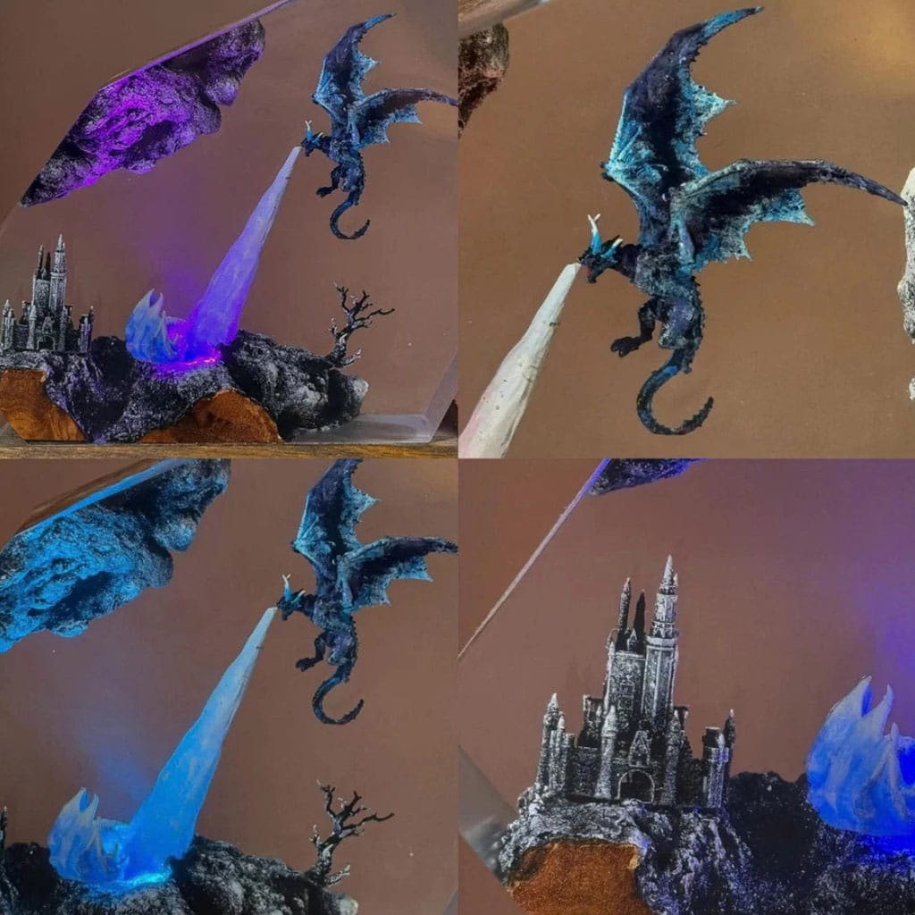 Ice Dragon Resin Lamps Crystal Shard Detail Views Collage