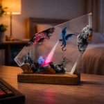 Ice Dragon Resin Lamps Crystal Shard Pink-Red Glow Desk Edition