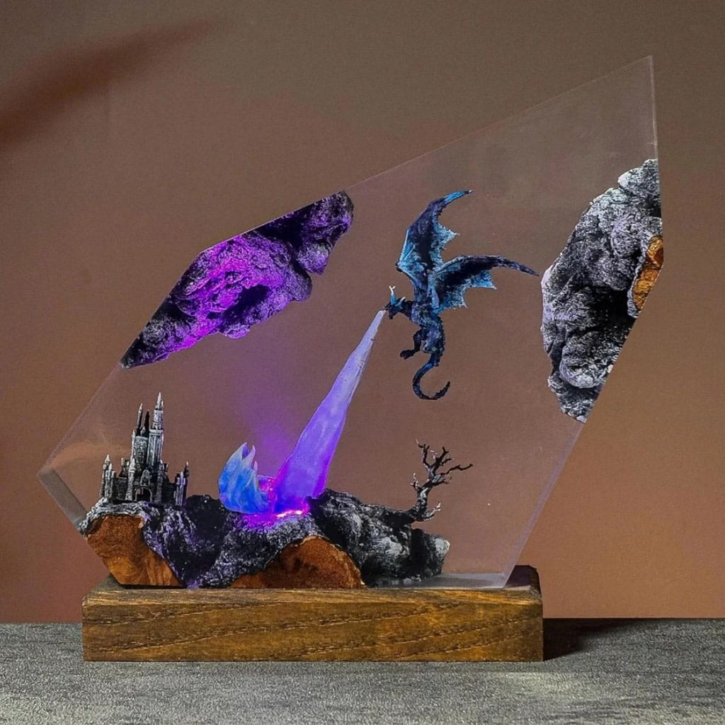 Ice Dragon Resin Lamps Crystal Shard Purple Glow Dramatic Edition