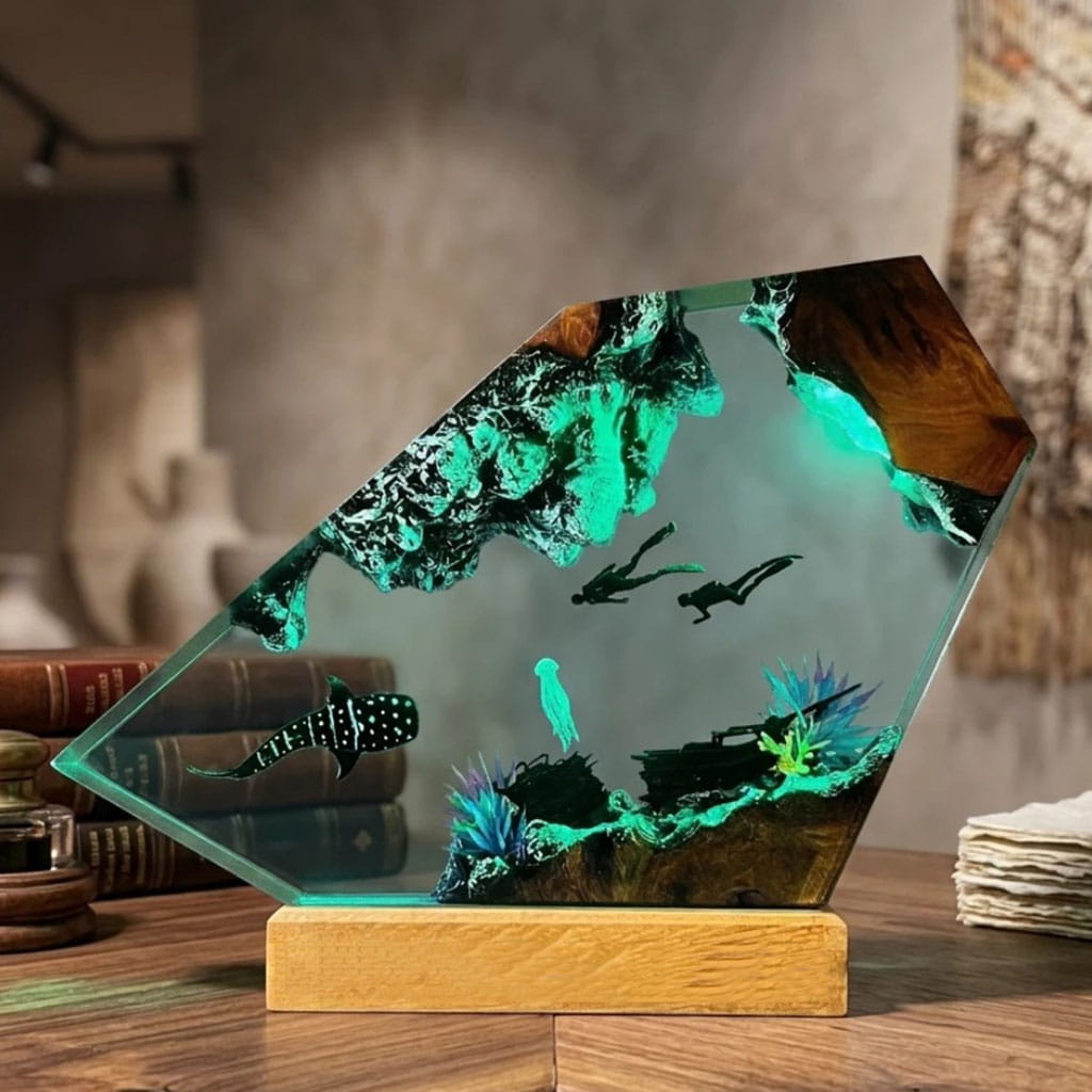 Mariana Trench Polygon Ocean Lamp Teal Glow Bookshelf Decor
