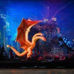 Monster Battle Resin Lamps Fire Dragon Close-up Blue City Scene