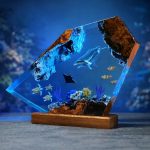 Ocean Life Epoxy Resin Lamp Blue Glow Coral Reef Detail