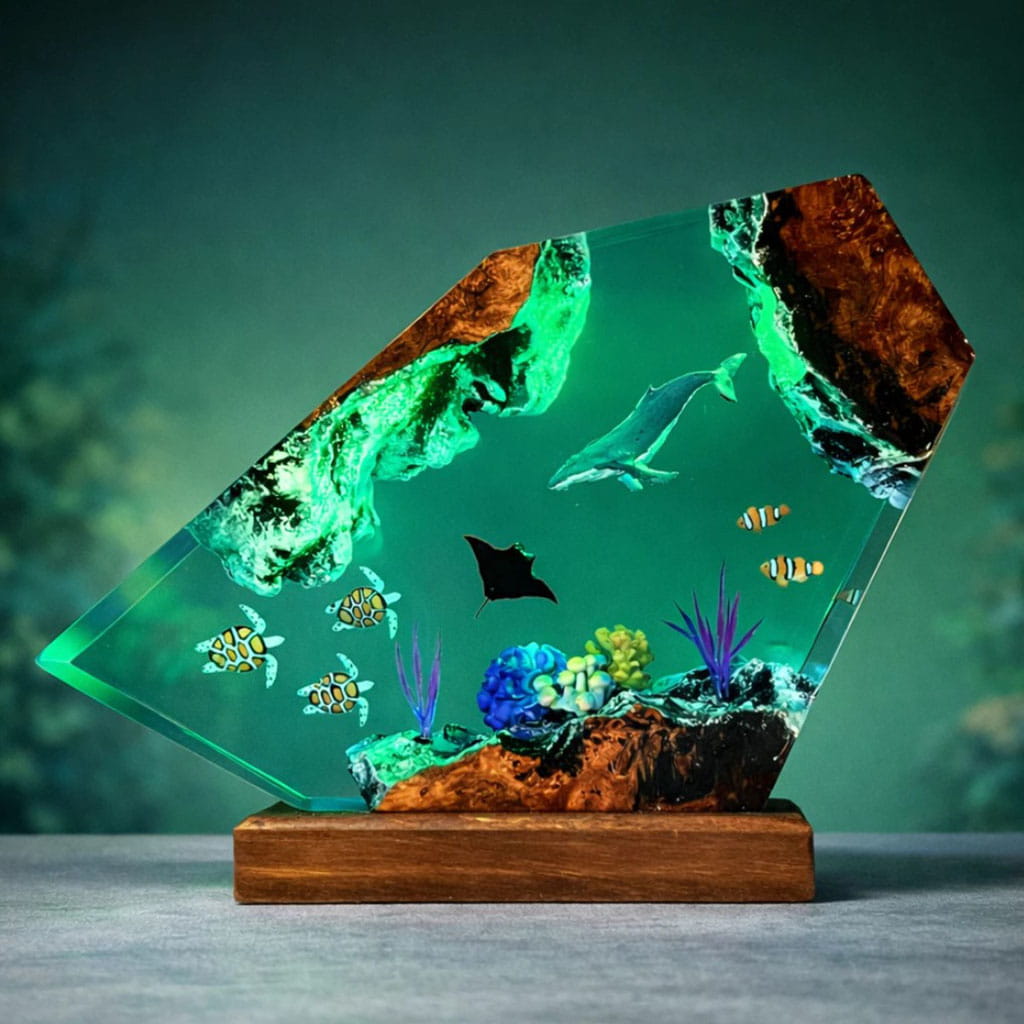 Ocean Life Epoxy Resin Lamp Green Glow Night Light