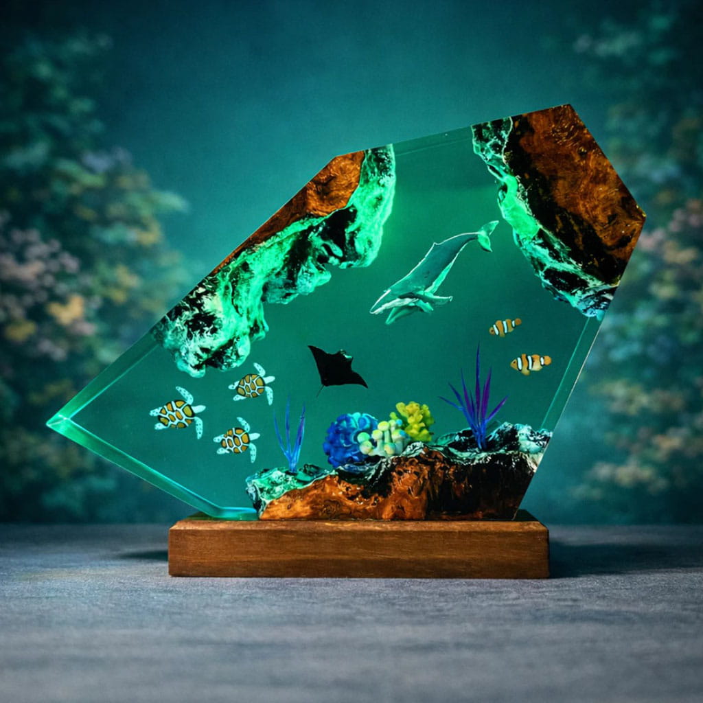 Ocean Life Epoxy Resin Lamp Green Misty Background Decor