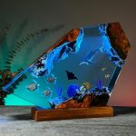 Ocean Life Epoxy Resin Lamp Teal Ambient Glow Effect