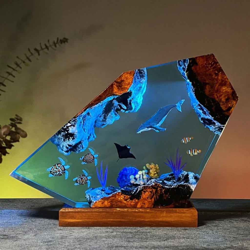 Ocean Life Epoxy Resin Lamp Warm Golden Hour Decor
