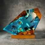 Ocean Resin Lamp Broken Ship Octopus Sea Turtle Blue Glow Detail