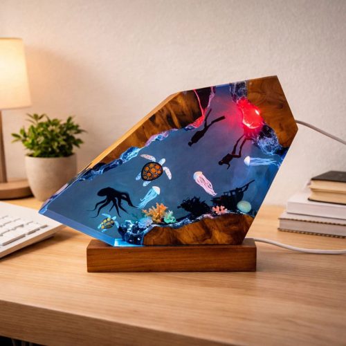 Ocean Resin Lamp Broken Ship Octopus Sea Turtle Natural Light Display