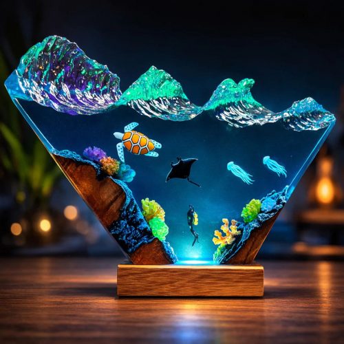 Ocean Wave Triangle Resin Lamp Blue Ocean Glow Effect
