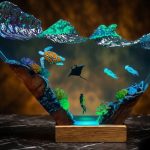 Ocean Wave Triangle Resin Lamp Diver Coral Reef Detail