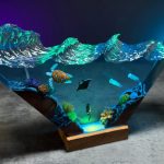 Ocean Wave Triangle Resin Lamp Green Glow Night Light