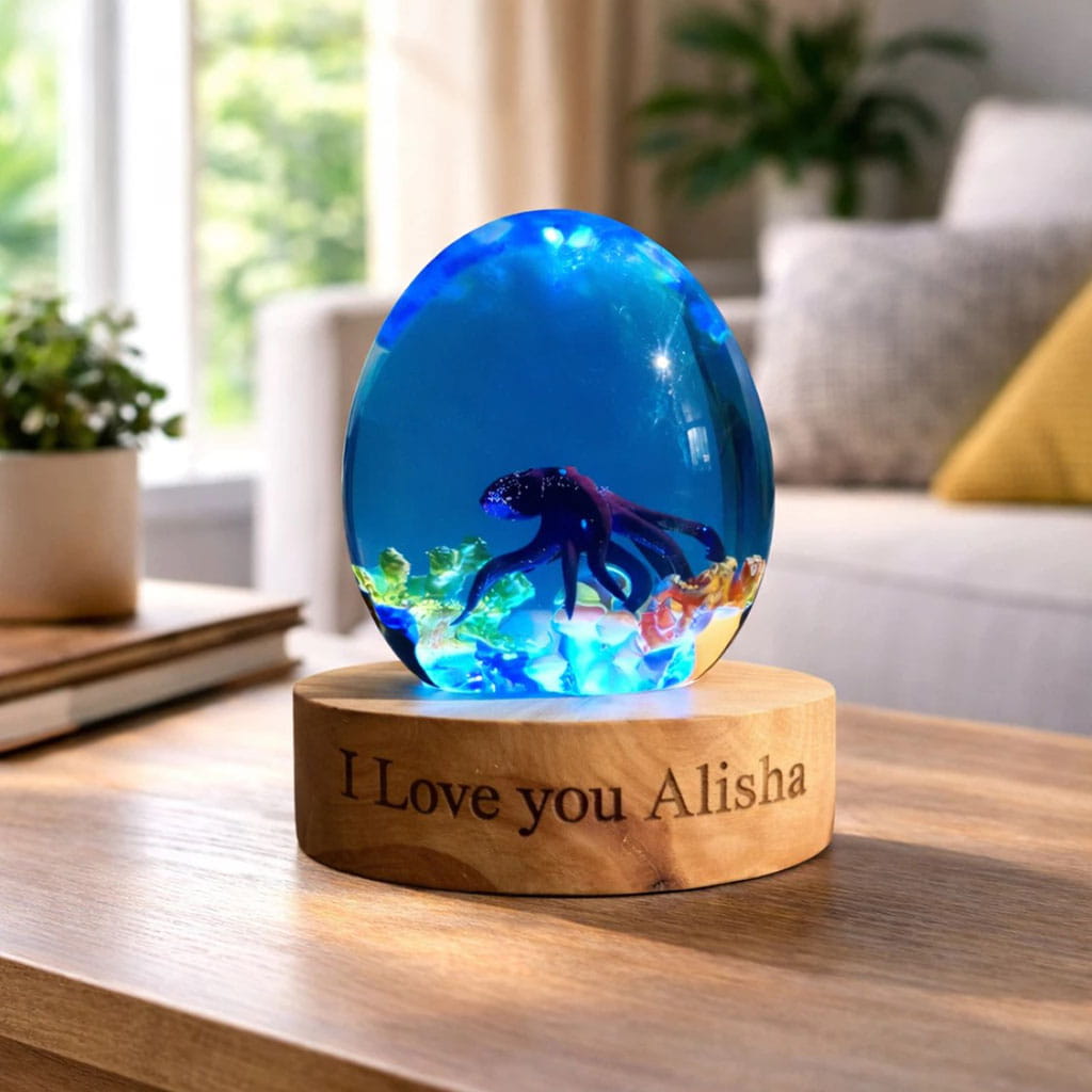 Octopus Resin Egg Lamp Blue Ocean Night Light Decor