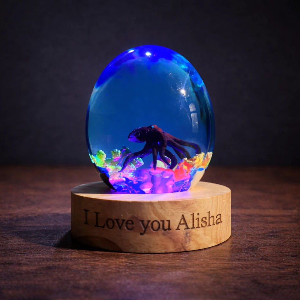 Octopus Resin Egg Lamp Dark Ambient Blue Glow