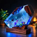 Orca Killer Whale Resin Lamp Blue Glow Wood Base Decor