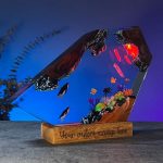 Penguin & Coral Resin Lamp Blue Purple Night Glow
