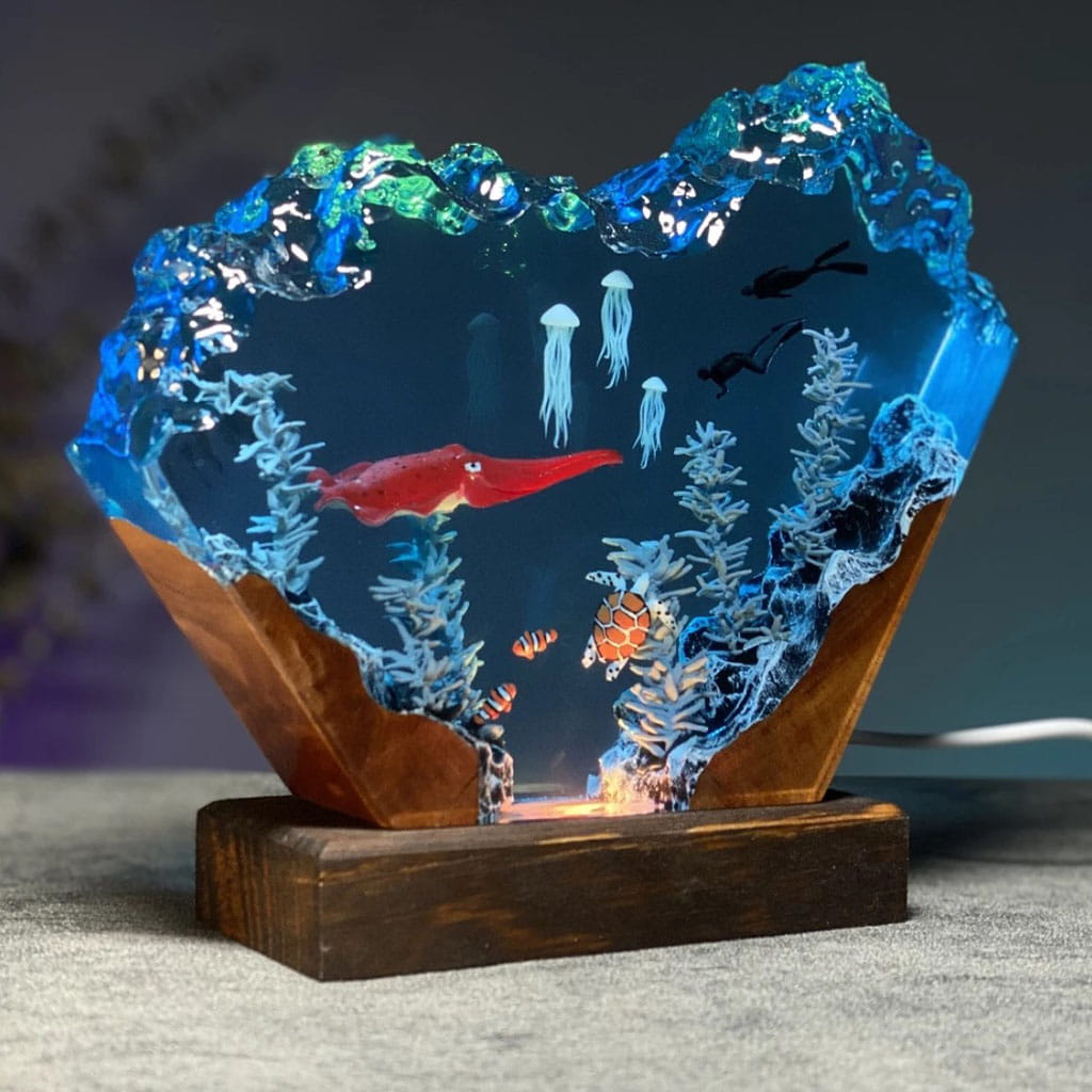 Red Squid Resin Lamp Natural Light Display