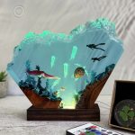 Red Squid Resin Lamp Teal Glow with Remote Control