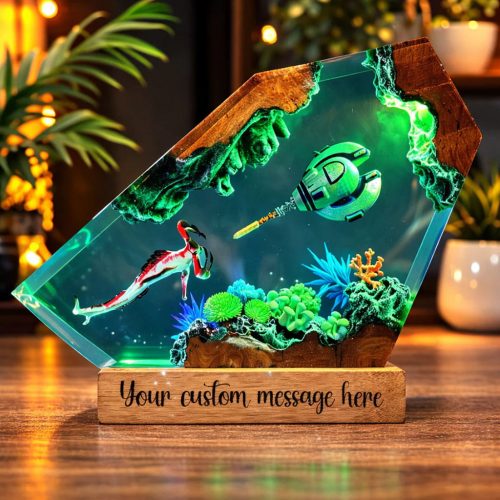 Sea Monster & Submarine Resin Lamp Green Glow Holiday Decor
