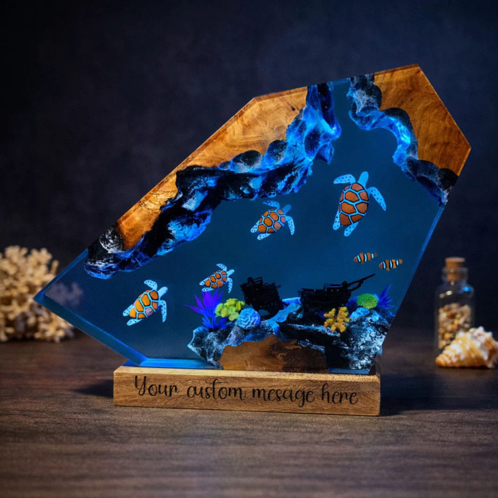 Sea Turtle 3D Resin Lamp Blue Glow Night Light