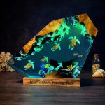 Sea Turtle 3D Resin Lamp Green Glow Coral Detail