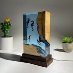 Seahorse & Diver Resin Lamp Front View Detail