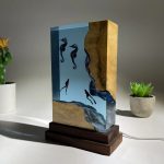 Seahorse & Diver Resin Lamp Ocean Cliff Wood Base