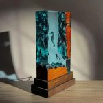 Seahorse & Diver Resin Lamp Teal Blue Glow Effect