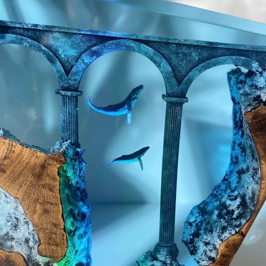 Shark & Stone Pillar Resin Lamp Close Up Shark Detail