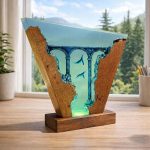 Shark & Stone Pillar Resin Lamp Green Glow Window Decor