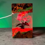 Toothless Dragon Resin Lamp Red Glow Teal Background Edition