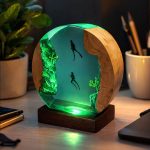 Two Divers Resin Lamp Green Glow Desk Decor