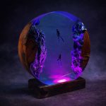 Two Divers Resin Lamp Purple Blue Ambient Glow
