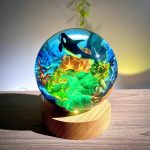 Whale Resin Lamp Green Coral Glow Effect