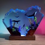 Whales Resin Lamp Pink Blue Ambient Night Light