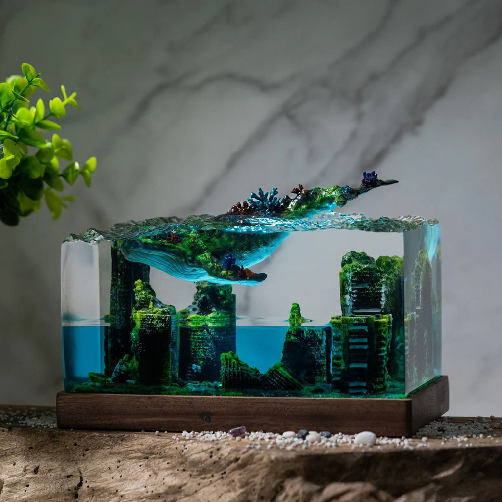 Atlantis Whale Lamp with Greenery Decor