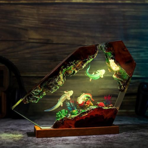 Axolotl Night Light Handmade Epoxy Resin Lamp Warm Glow